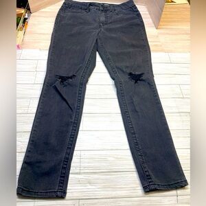 Seven7 Women's Tummy Less High Rise Skinny Jeans Distressed Black Size 12